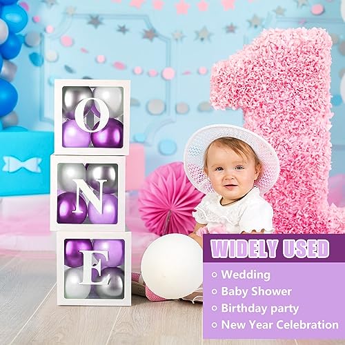 QPEY Thickened 6 PCs Baby Shower Boxes with 78 Letters,Baby Blocks for Baby Shower, Clear Balloon Boxes for Baby Shower and Birthday Party,Prom Boxes(6 PCs Boxes)