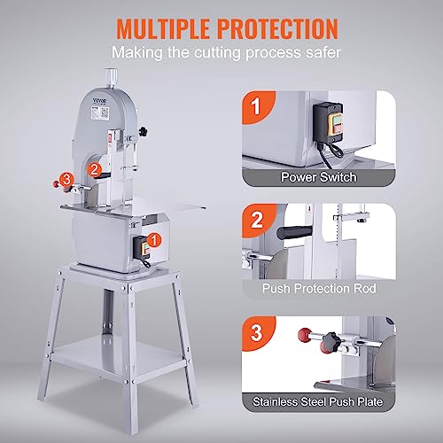 Commercial Electric Meat Bandsaw, 1500W Stainless Steel Vertical Bone Sawing Machine, Workbeach 19.3" x 15", 0.16-7.9 Inch Cutting Thickness, Frozen Meat Cutter with 6 Blades for Rib Pork Beef