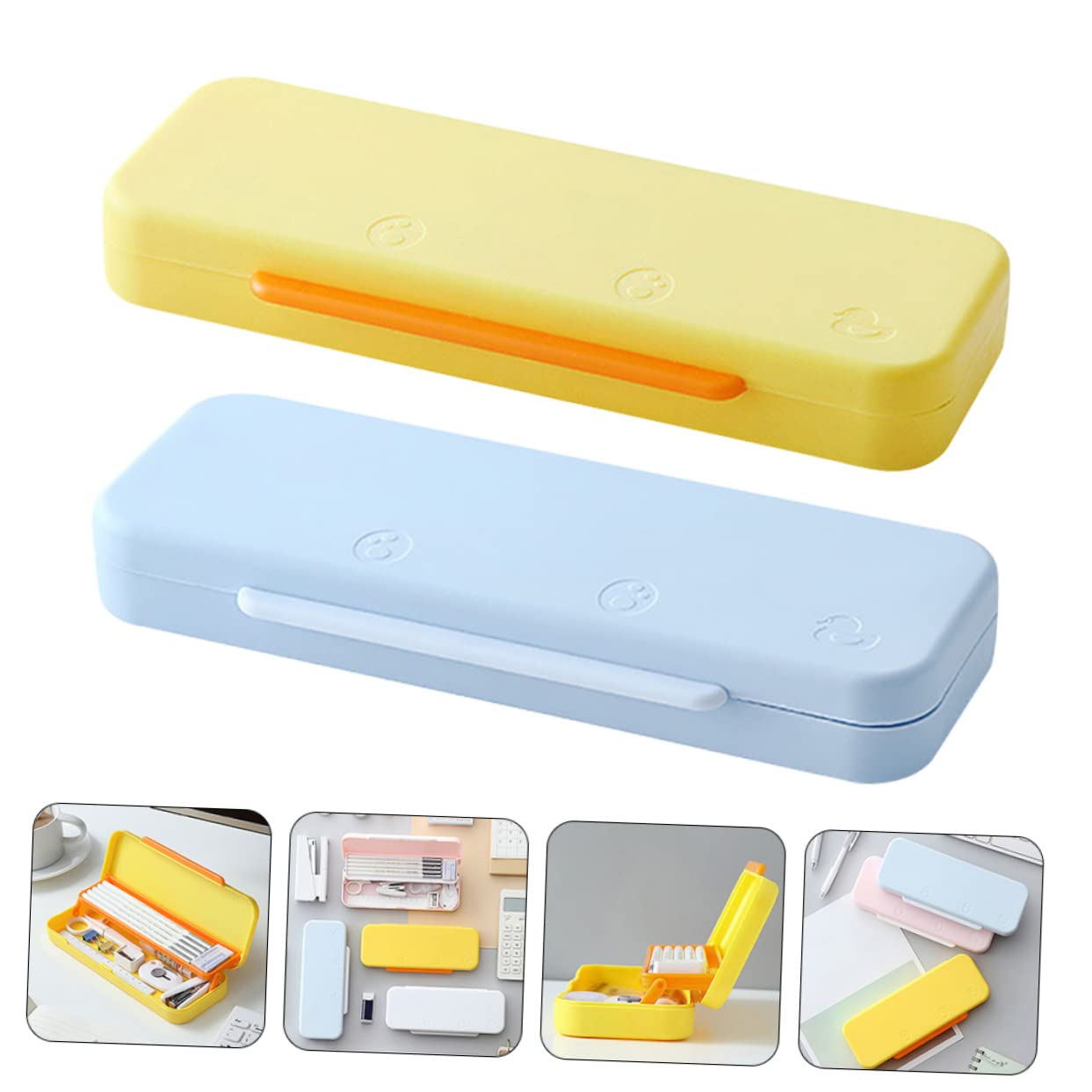 STOBOK 2pcs Box Double Layer Pencil Case Blue Pencil Case Yellow Pencil Case Plastic Pencil Box Pencil Storage Case Hard Pencil Case Pencil Box Pp Men and Women Storage Penholder