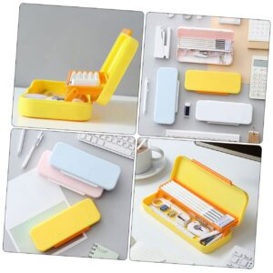 STOBOK 2pcs Box Double Layer Pencil Case Blue Pencil Case Yellow Pencil Case Plastic Pencil Box Pencil Storage Case Hard Pencil Case Pencil Box Pp Men and Women Storage Penholder