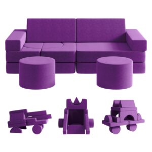 deygia modular kids play couch 13pcs, modular couch kids, kids couch for playroom, modular kids couch for boys and girls, kids play couch for kids (purple, m)