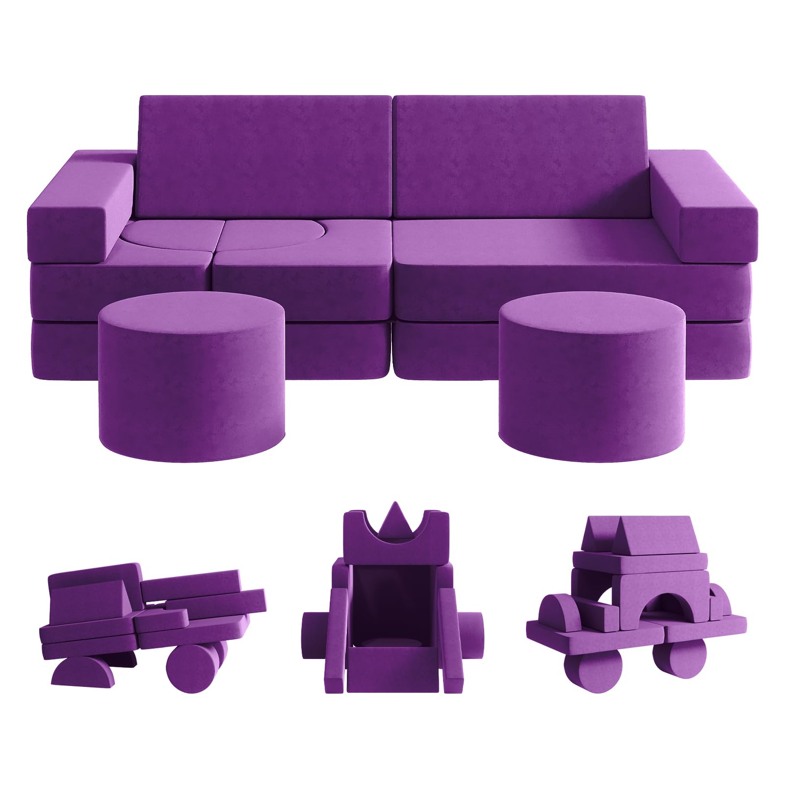 DEYGIA Modular Kids Play Couch 13PCS, Modular Couch Kids, Kids Couch for Playroom, Modular Kids Couch for Boys and Girls, Kids Play Couch for Kids (Purple, M)