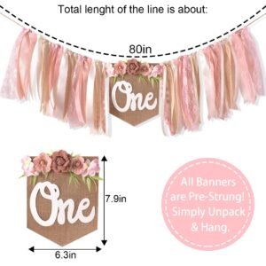 Pink 1st/ First Birthday High Chair Banner For Girls - Floral Tea Party Decoration, Happy Birthday Backdrop For Baby Shower, Floral Birthday Banner, Sweet One Banner, Princess Birthday Decoration,