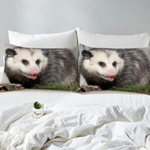 Opossum Bed Sheets Twin Size Possum Fitted Sheet for Kids Boys Girls Teens Adults Opossum Lovers Gift Bed Sheet Set Funny Animal Botanical Leaves Bedding Sheets Bedroom Decor Flat Sheets 3Pcs