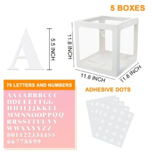 Thickened 5 PCs White Transparent Balloon Boxes with 78 Letters & Numbers for Custom Name,Clear Baby Boxes Love Balloon Box for Baby Shower,Gender Reveal, Bridal Shower & Birthday Party,Prom Boxes