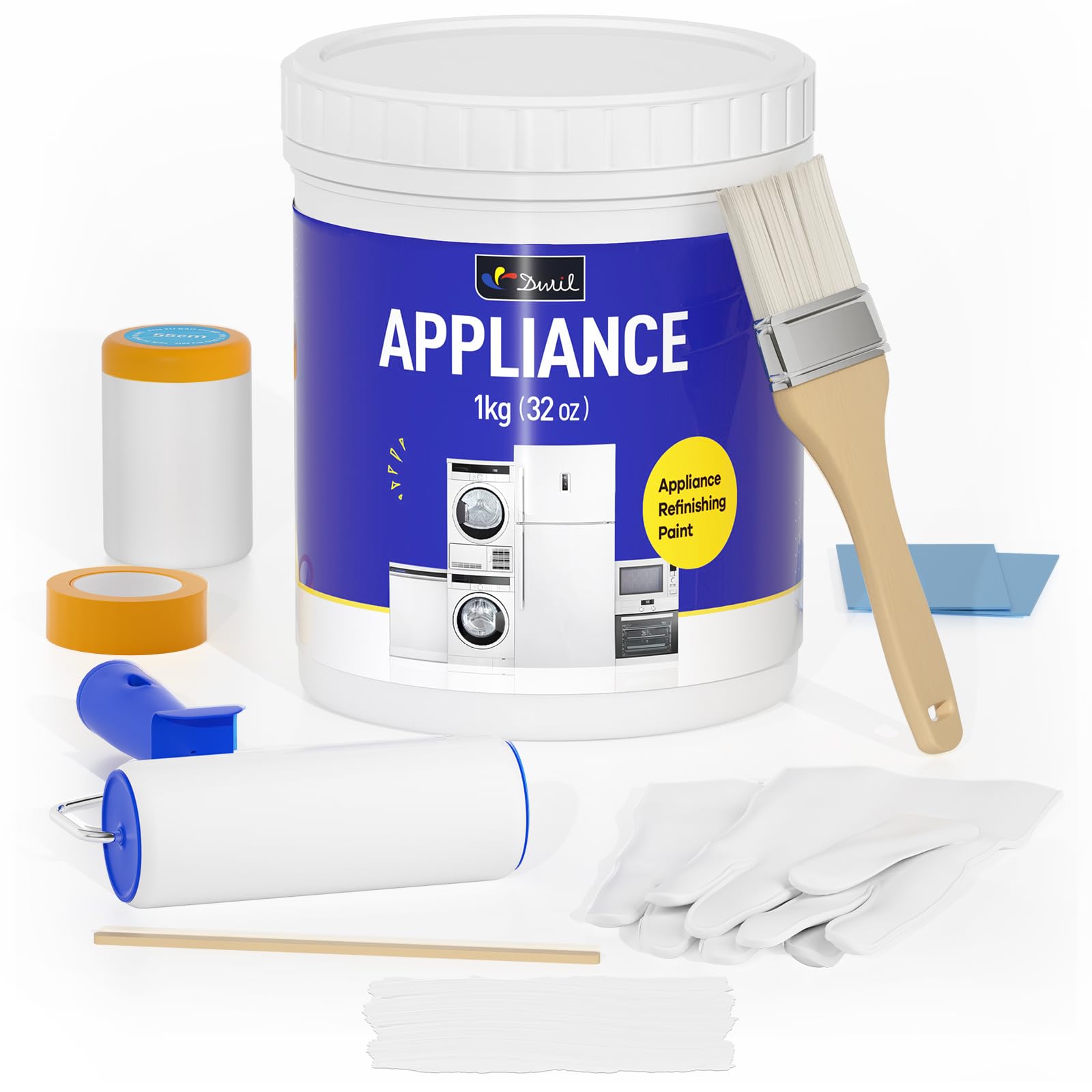 DWIL Appliance Paint for Refrigerator - Water Based Paint, Refrigerator Paint, Interior, for Plastic and Metal Surface in Dishwasher, Dryer, Microwave, Oven, 32 oz, White (with tools)