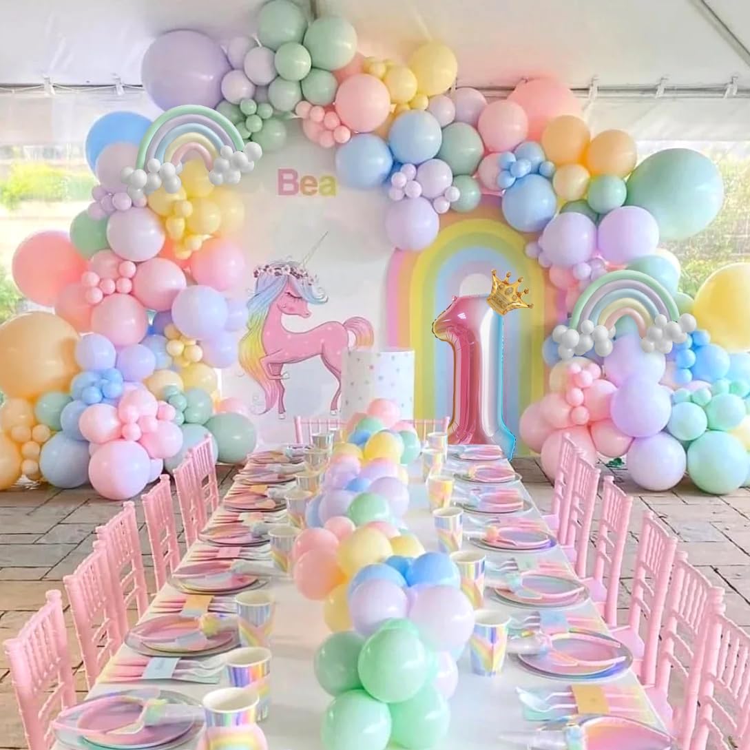 Slmeno Pastel Balloons 219Pcs Pastel Balloon Garland Kit Different Sizes 18 10 5 Inch Pastel Rainbow Balloons Daisy Balloons, First Birthday Decorations for Girl Baby Shower Party Balloons Arch Kit