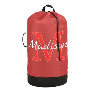 red personalized nylon travel laundry bag for luggage custom dirty clothes organizer with drawstring closure & shoulder straps dirty clothes shoulder bag for college dorm apartment factories