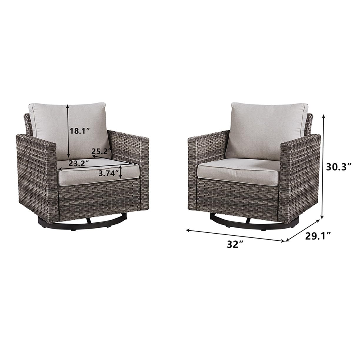 HUMMUH Patio Swivel Chairs Set of 2,PE Wicker Outdoor Rocker Chairs Bistro Set Porch Balcony Furniture with Cushions