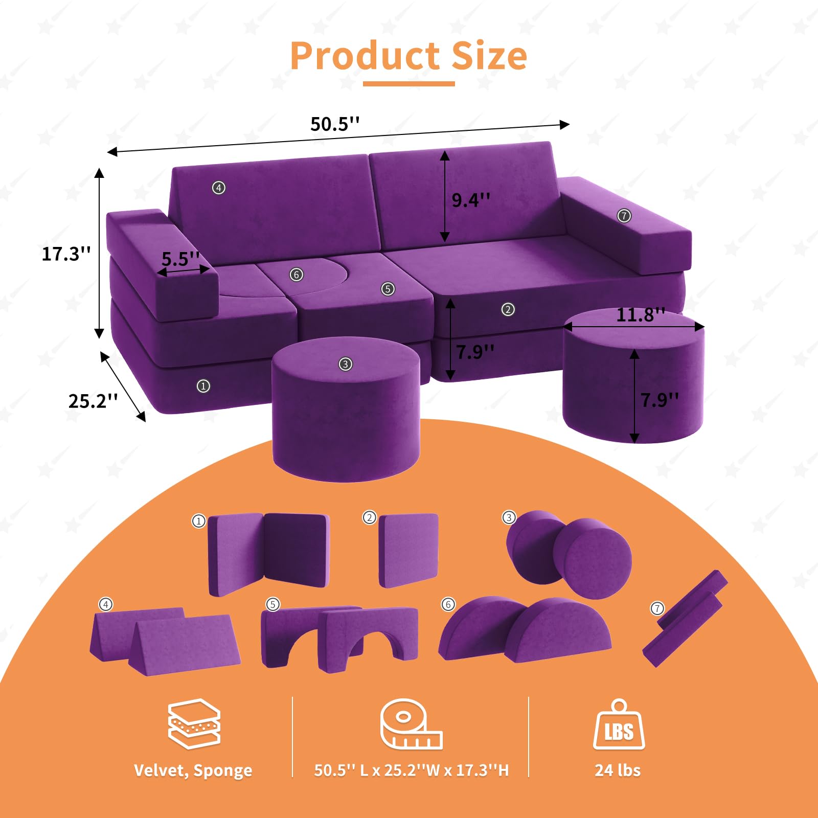 DEYGIA Modular Kids Play Couch 13PCS, Modular Couch Kids, Kids Couch for Playroom, Modular Kids Couch for Boys and Girls, Kids Play Couch for Kids (Purple, M)