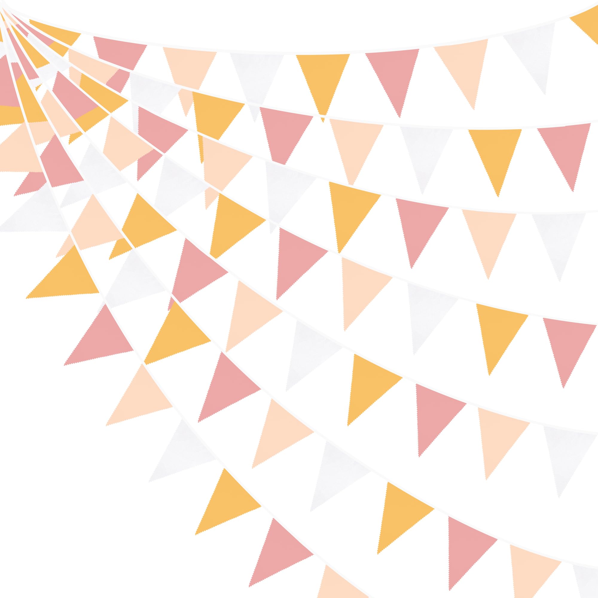 32Ft Groovy Party Decorations Yellow Pink White Pennant Banner Fabric Triangle Flag Bunting Garland Streamers for Daisy Groovy Boho Retro Hippie Wedding Birthday Baby Shower Spring Party Supplies