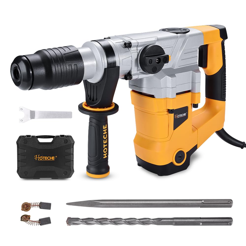 Hoteche 1-9/16-Inch SDS Max Rotary Hammer Drill - 12.5A 3 Funtions Heavy Duty Demolition Hammer for Concrete Drilling with Drill Bit, Chisel and Carrying Case