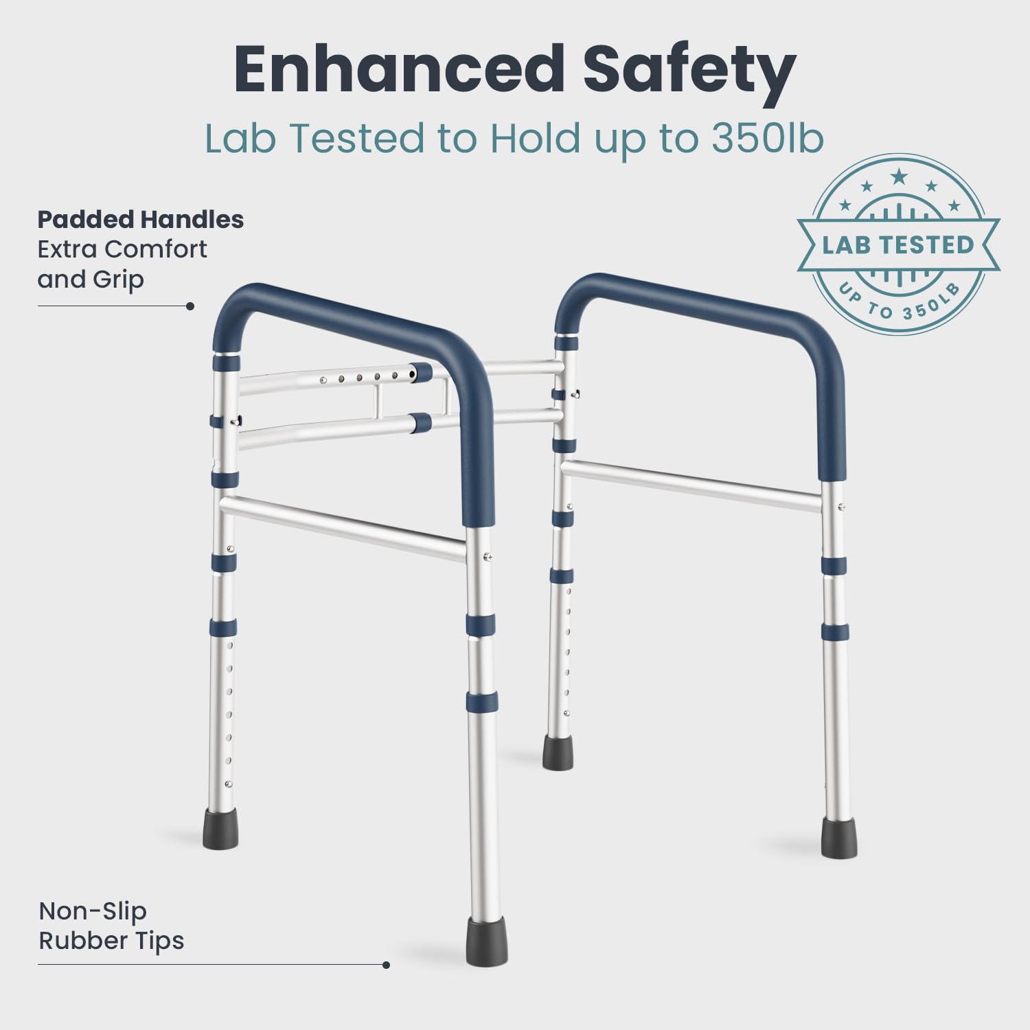 FSA/HSA Eligible - Toilet Safety Rails (350 lb) - Adjustable Toilet Safety Frame & Rails, Toilet Safety Rail for Elderly Adults, Toilet Handles for Seniors, Toilet Bars for Elderly & Handicap