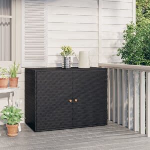 gecheer garden storage cabinet black 39.4"x21.9"x31.5" poly rattan, garden decor cushion storage organizer, shoe cabinet tool storage house shed for patio outdoor office livingroom