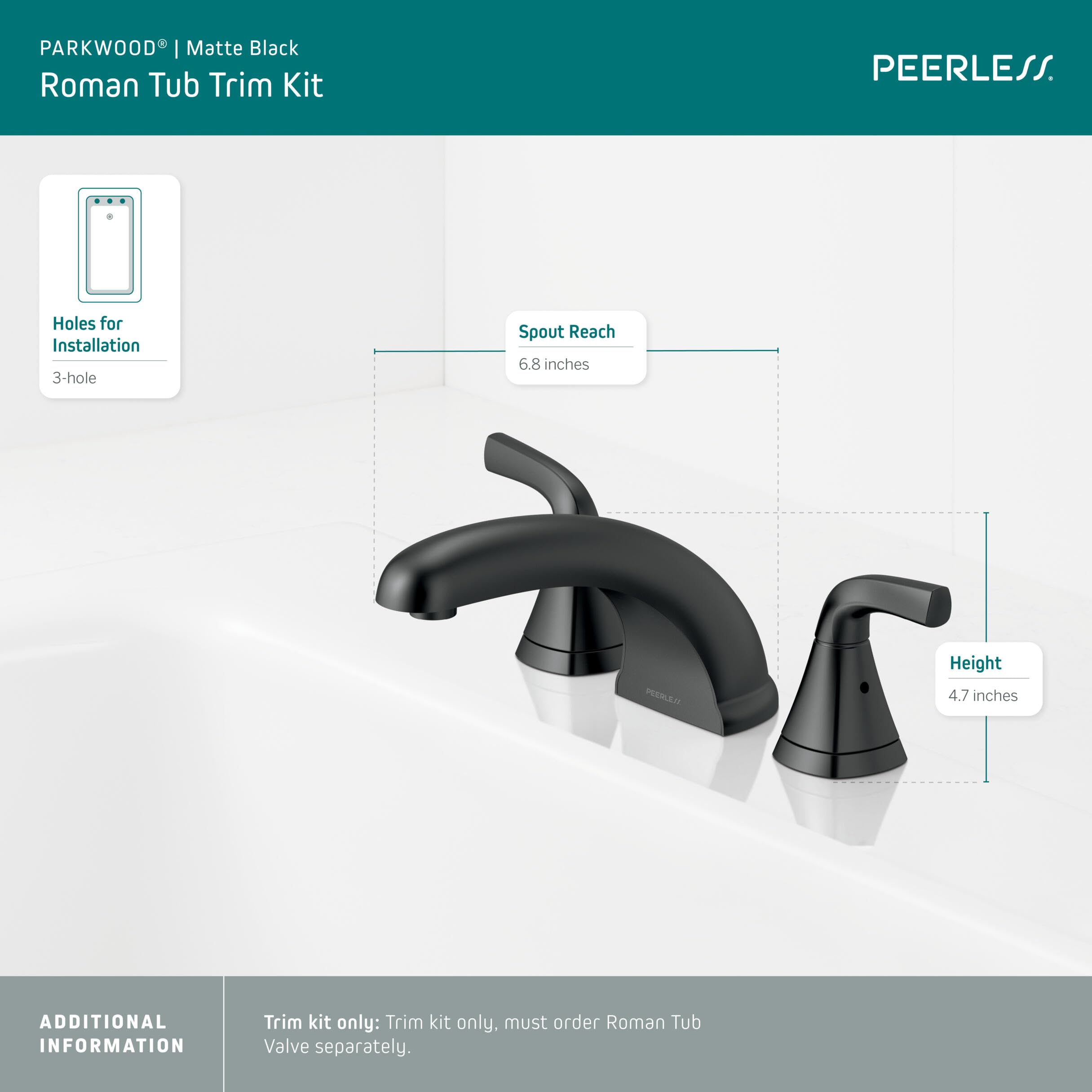 Peerless Parkwood Roman Tub Faucet, Black Tub Faucet, Roman Bathtub Faucet, Black Tub Filler, Matte Black PTT4335-BL