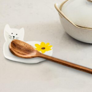 Cat Spoon Rest With Sunflower Spoon Holder For Stove Top White Ceramic Spoon Rest For Stove Top