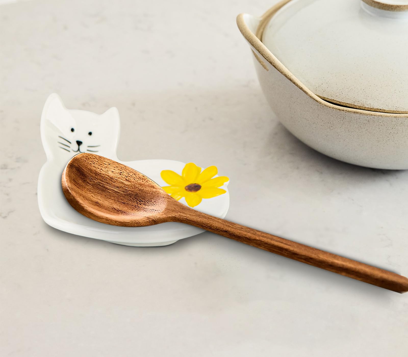 Cat Spoon Rest With Sunflower Spoon Holder For Stove Top White Ceramic Spoon Rest For Stove Top