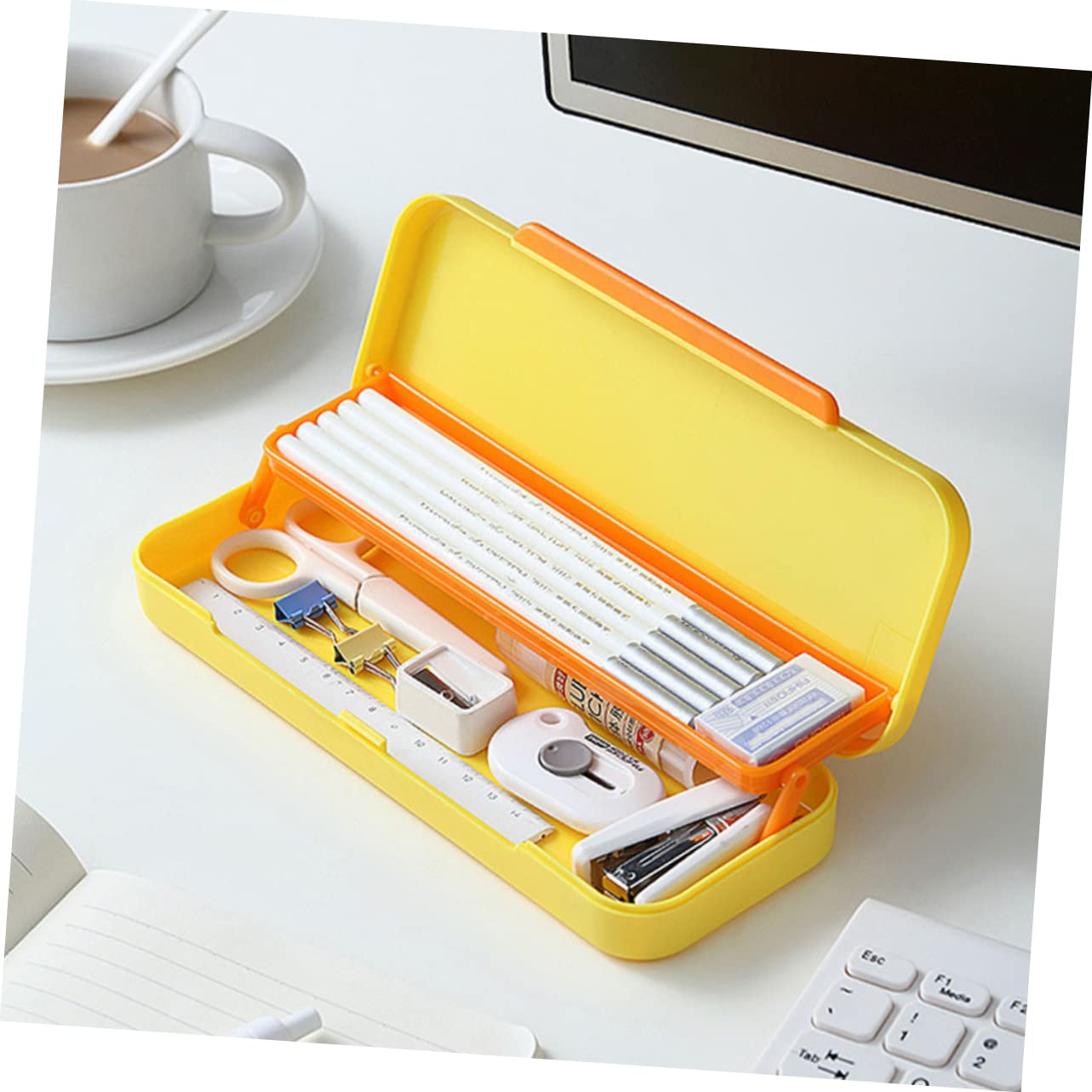 STOBOK 2pcs Box Double Layer Pencil Case Blue Pencil Case Yellow Pencil Case Plastic Pencil Box Pencil Storage Case Hard Pencil Case Pencil Box Pp Men and Women Storage Penholder