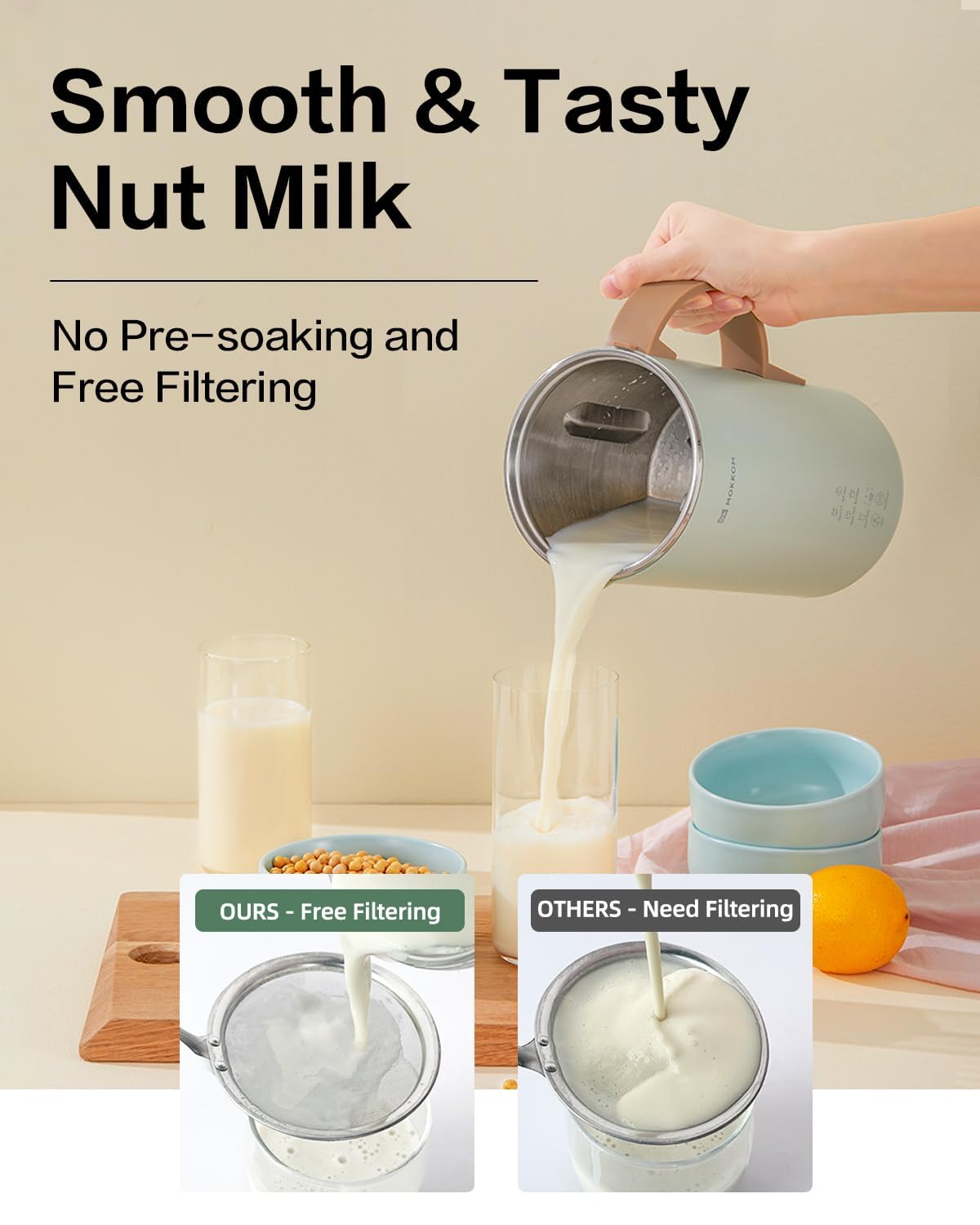 MOKKOM Automatic Nut Milk Maker, 20 oz Soy Milk Maker, Homemade Almond, Oat, Coconut, Soy, Plant-Based Milk and Dairy Free Beverages, Almond Milk Maker with Delay Start/Boild Water/Self Clean - Green