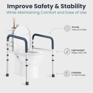 FSA/HSA Eligible - Toilet Safety Rails (350 lb) - Adjustable Toilet Safety Frame & Rails, Toilet Safety Rail for Elderly Adults, Toilet Handles for Seniors, Toilet Bars for Elderly & Handicap