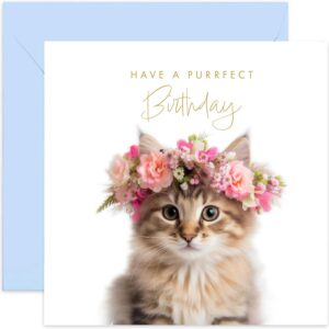 old english co. cute kitten purrfect birthday card for her - fun cat kitten happy birthday greeting card for women - cute animal birthday cards for sister, mum, daughter | blank inside with envelope…