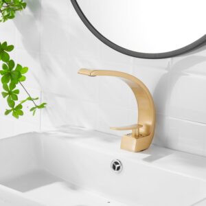 Elevate Your Bath with Sleek Brushed Gold Single Handle Water Faucet for Sink. Ideal for Vanity, Lavatory and Beyond