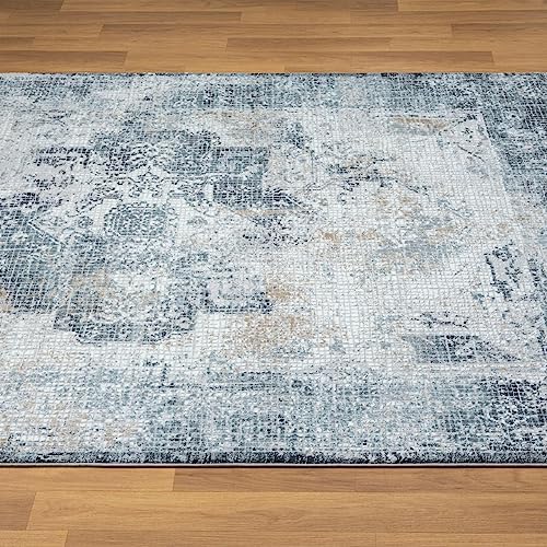 LUXE WEAVERS Blue 8x10 Mosaic Tile Area Rug with Distressed Effect