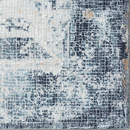 LUXE WEAVERS Blue 8x10 Mosaic Tile Area Rug with Distressed Effect