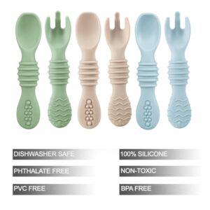 PandaEar 6 Pack Silicone Baby Spoons & Forks | Baby Feeding Set Self Feeding Utensils, Toddler Infant Feeding Spoon Forks BPA Free First Stage