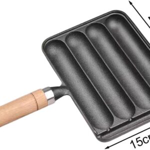 Sfocgoi Sausage Grill Pan, Cast Iron Sausage Pan, Non Stick Baking Tray With Anti Scald Wooden Handle, Sausage Pan Hot Dog Grill Pan-A