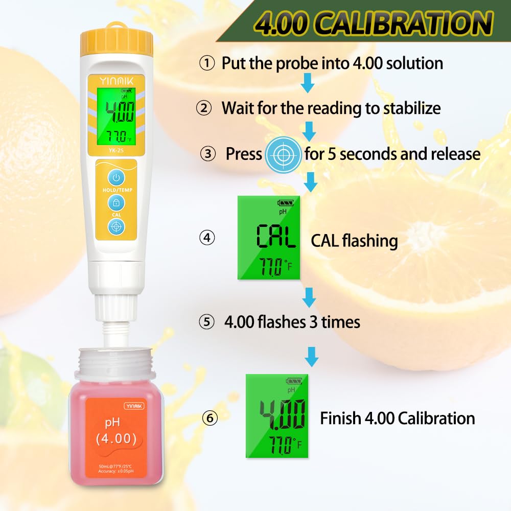 pH Meter for Food with pH Calibration Solution,Easy Calibrate for pH Probe