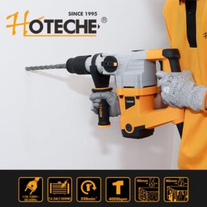 Hoteche 1-9/16-Inch SDS Max Rotary Hammer Drill - 12.5A 3 Funtions Heavy Duty Demolition Hammer for Concrete Drilling with Drill Bit, Chisel and Carrying Case