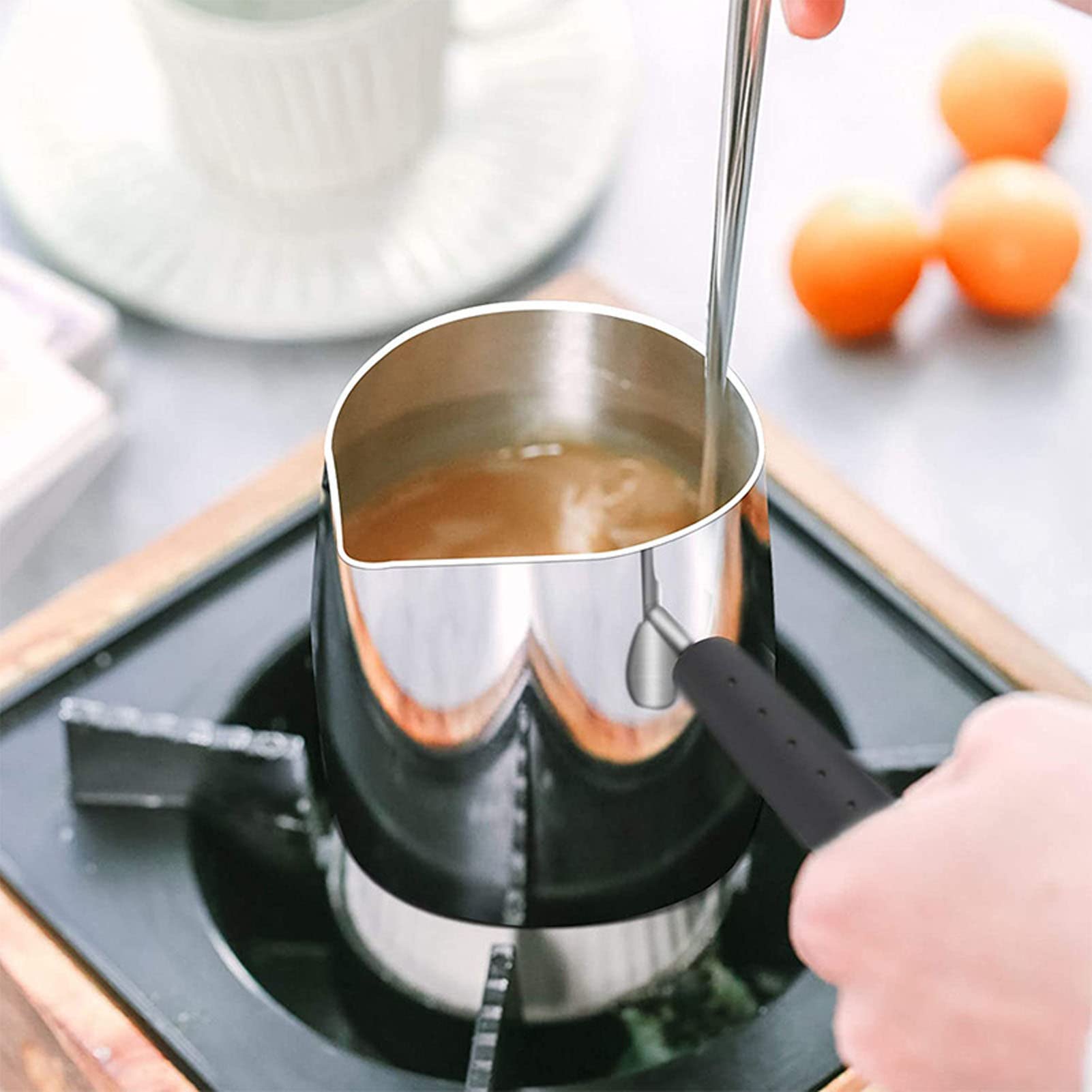 350ml Butter Warmer, Stainless Steel Butter Melting Pot with Spout, Coffee Warming Pot, Stovetop Milk Boiling Pot with Handle, Mini Pan for Melting Butter, Warming Coffee, Latte