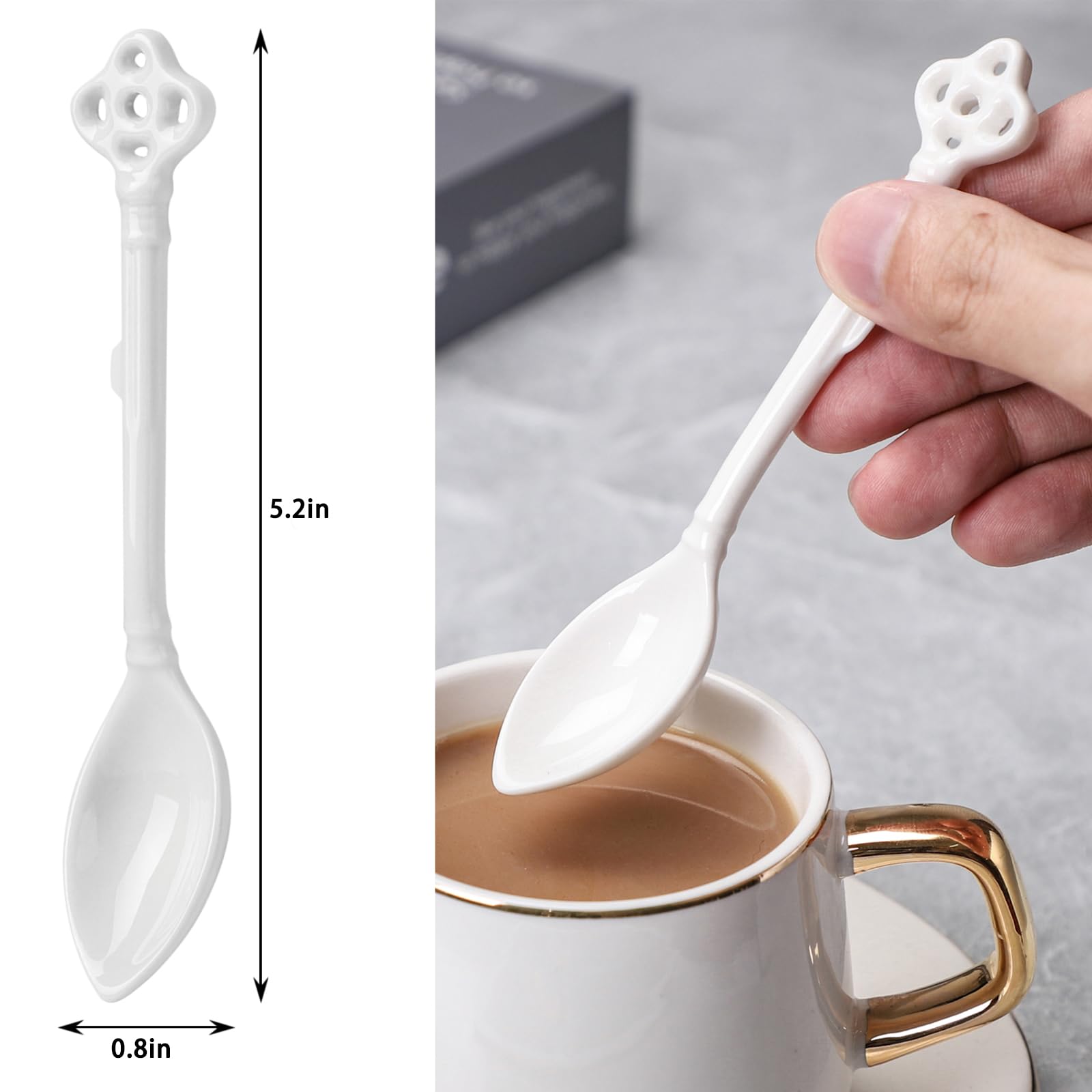 Espresso Spoons Set of 12, Ceramic Coffee Spoons, Long Handle Demitasse Espresso Spoons, Porcelain Small Coffee Stirring Spoon (White)