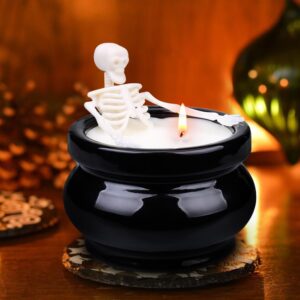 skeleton candle halloween decorations indoor, gothic vintage fall home decor for farmhouse room apartment table desk, gag birthday white elephant gifts witchy gifts for women men friends