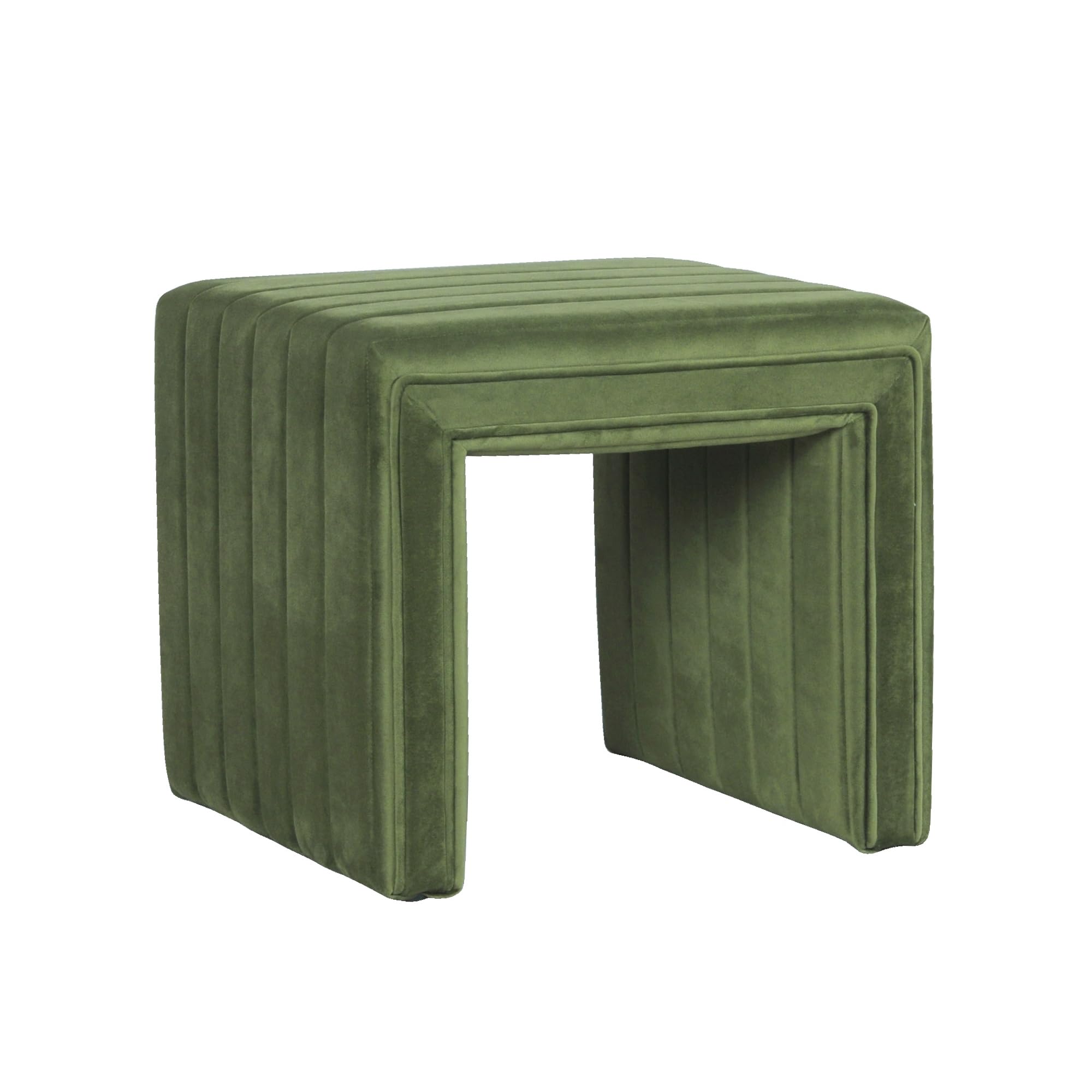 HomePop Modern Channel Tufted Velvet Ottoman Home Décor|Ottoman for Living Room & Bedroom - Green