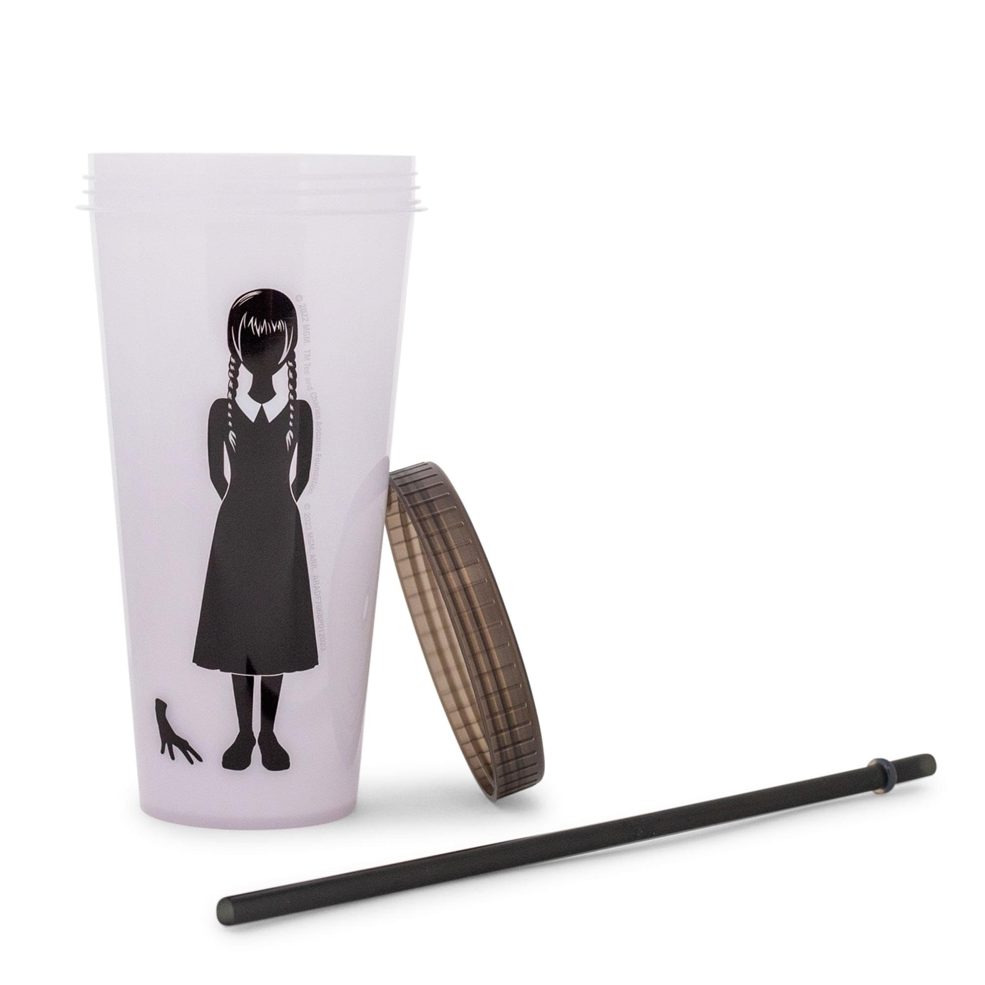 Wednesday "We Wear Black" Color-Changing Plastic Travel Tumbler | Includes Reusable Straw, Leak-Resistant Lid | Holds 24 Ounces