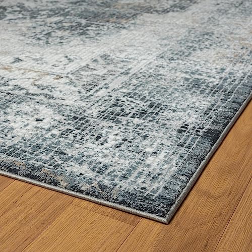 LUXE WEAVERS Blue 8x10 Mosaic Tile Area Rug with Distressed Effect