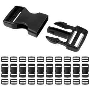 10 set 1 inch buckles for straps with 20 pcs tri-glide slide clip, quick side release plastic buckle clip, fit 1 inch wide nylon webbing canvas strap (black)