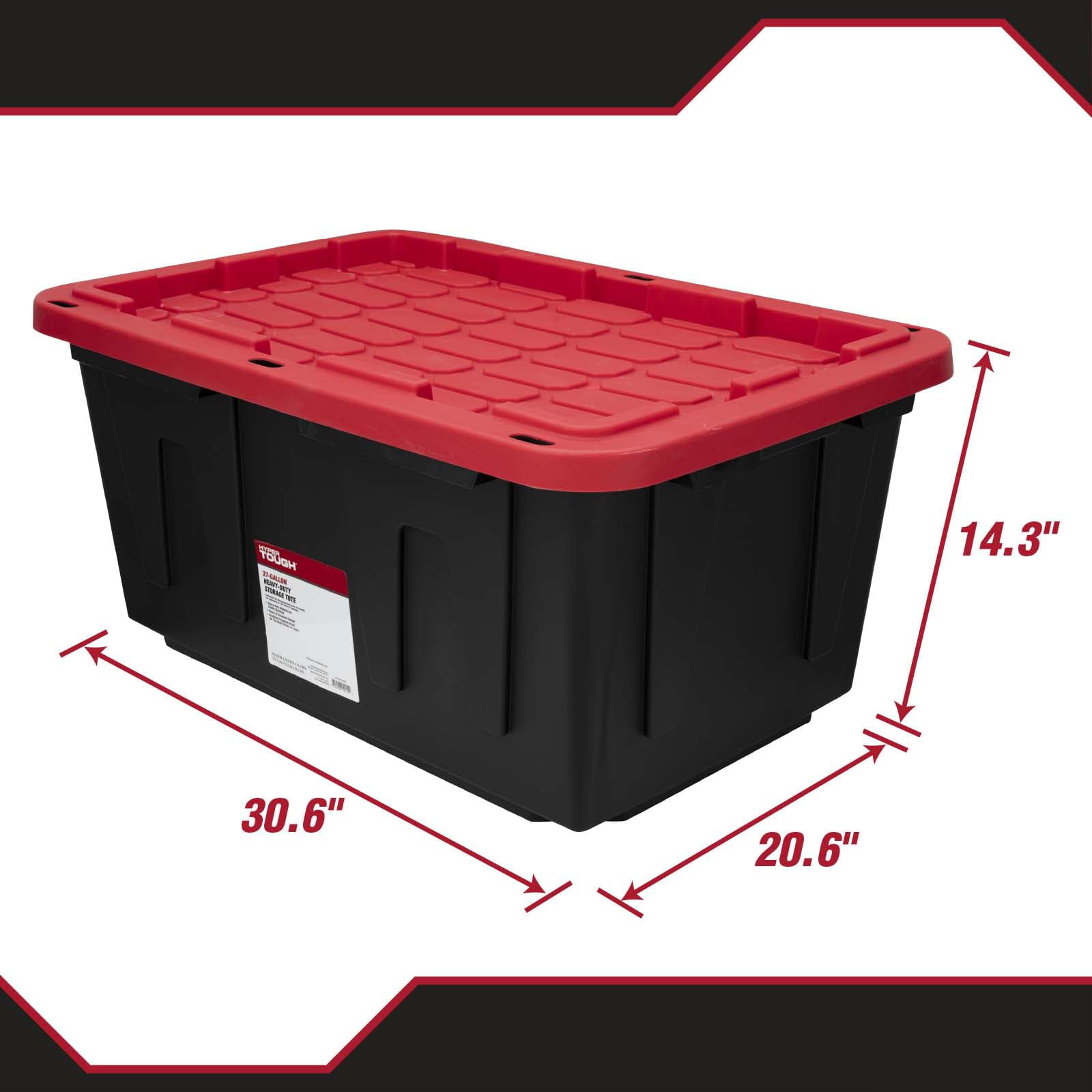 MioeDi 27 Gallon Stackable Snap Lid Plastic Storage Bin Container, Black with Red Lid, Set of 4, Black/Red