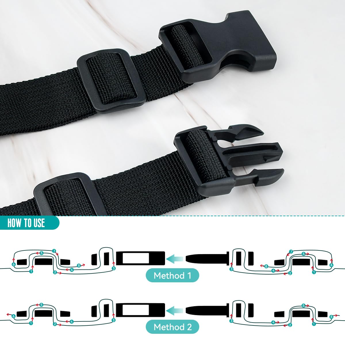 10 Set 1 inch Buckles for Straps with 20 pcs Tri-glide Slide Clip, Quick Side Release Plastic Buckle Clip, Fit 1 inch Wide Nylon Webbing Canvas Strap (Black)