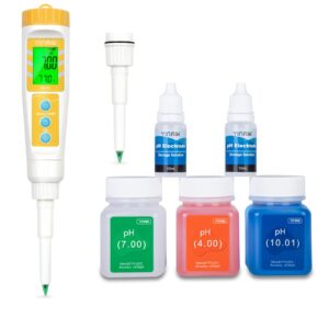 food ph tester with extra ph probe and ph calibration solution,2 * 10ml kcl ph storage solution as a gift, directly ph meter for sourdough and bread,meat,canning,cheese