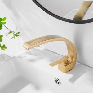 Elevate Your Bath with Sleek Brushed Gold Single Handle Water Faucet for Sink. Ideal for Vanity, Lavatory and Beyond