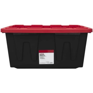 MioeDi 27 Gallon Stackable Snap Lid Plastic Storage Bin Container, Black with Red Lid, Set of 4, Black/Red