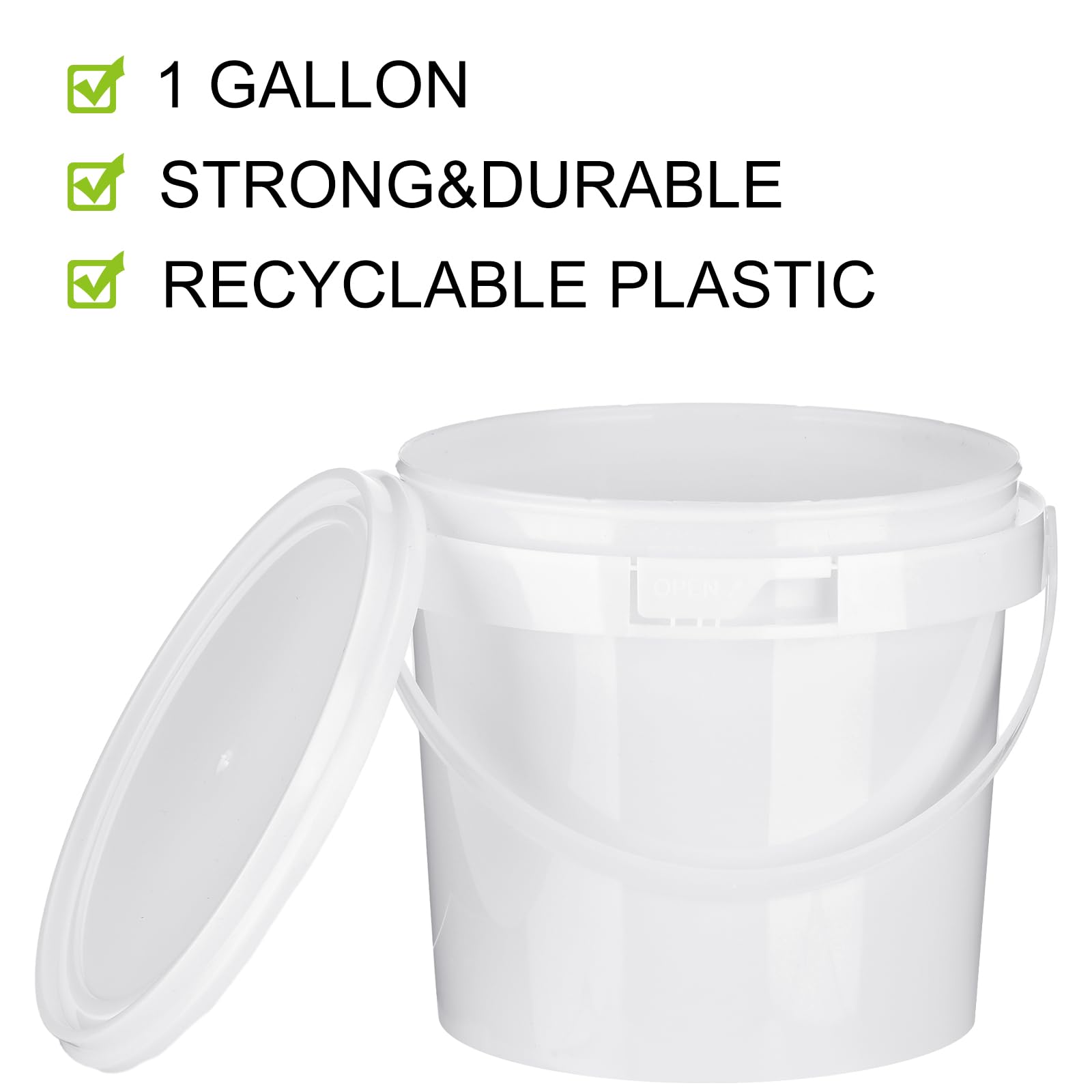 Gerrii 10 Pack White Plastic Bucket with Handle and Lid Food Storage Bucket Containers All Purpose Pail for Multipurpose Paint Water Art Crafts Projects Garage Organization (White,1.5 Quart)