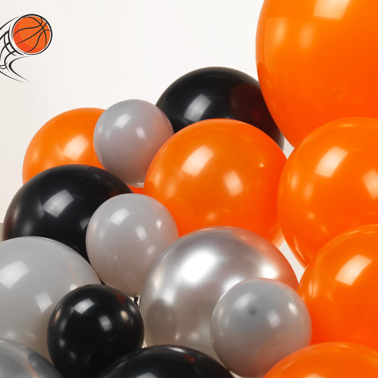 FROUFING Basketball Balloon Garland Arch Kit, 136pcs Orange Gray Black White and Silver with Foil Star Balloons for 1st Birthday Party Baby Shower Sports Theme Supplies Decorations