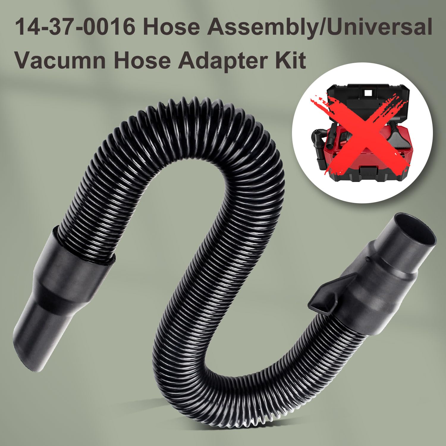 14-37-0016 Hose Assembly/Universal Vacumn Hose Adapter Kit Compatible With Milwaukee Wet/Dry Vacuum, Only for M18 2.5 Gallon Wet/Dry Vacuum Model Number 0970-20 Stretchable