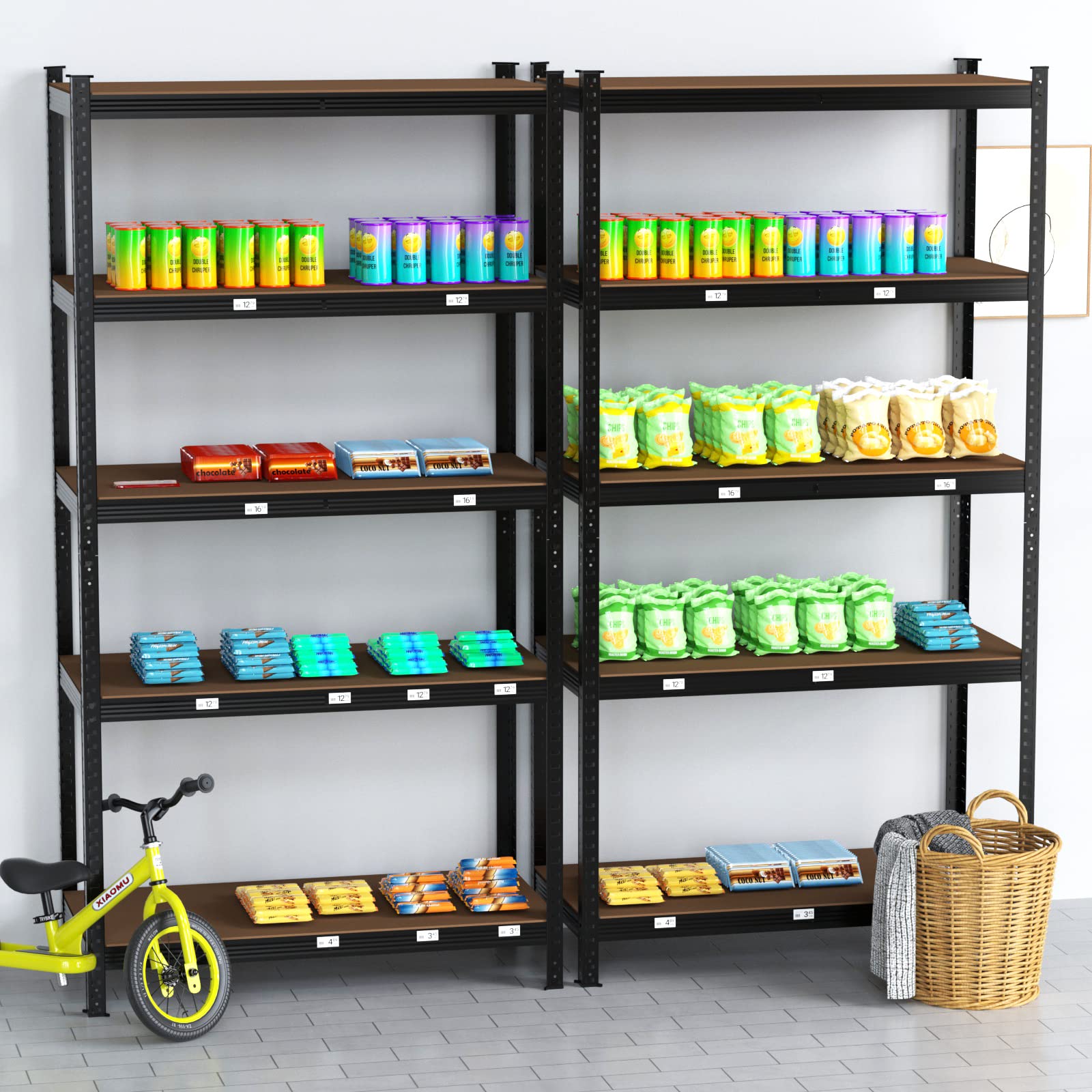 Storage Shelves 5 Tier Adjustable Shelves Rack Boltless Garage Storage Shelving, Heavy Duty Metal Storage Utility Metal Rack Shelf Unit, 1929lb High Weight Capacity (80H” x 40W” x 20D”, Black)