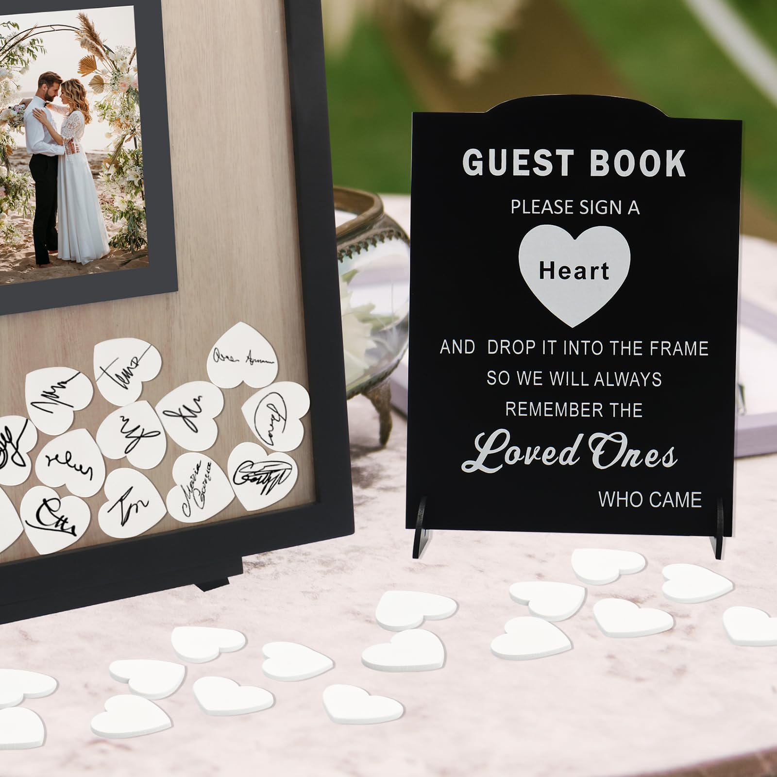 HYMENEX Wedding Guest Book Alternative, Guest Book Wedding Reception, Wedding Guest Book with Wooden Hearts Guest Book Signs for Wedding Anniversary Birthday Party Baby Shower