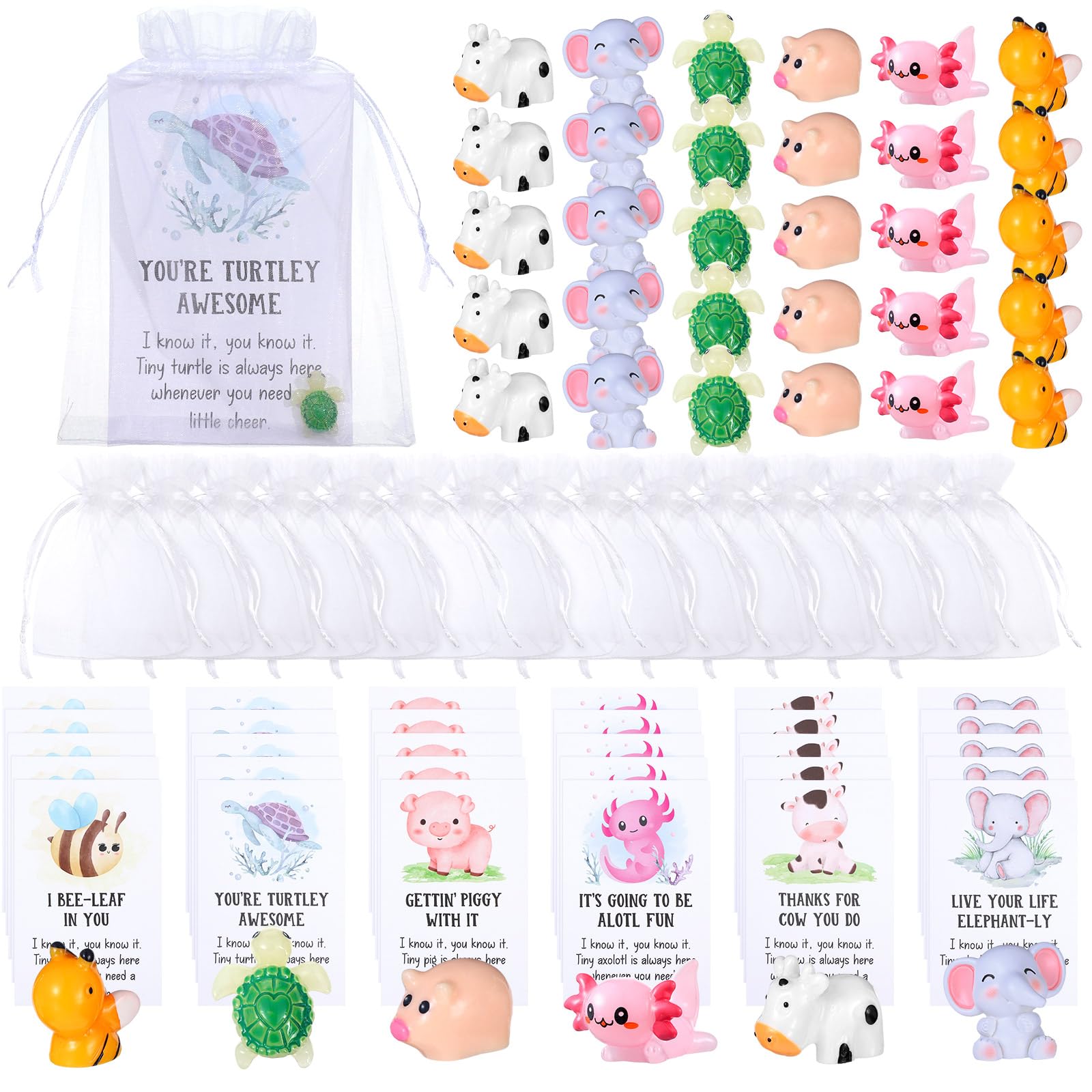 Yeaqee 90 Pcs Mixed Animal Thank You Gift Set, Includes Resin Toys, Thank You Cards, and Bags, Ideal for Employee Appreciation, Graduation, Birthday, Christmas, Wedding